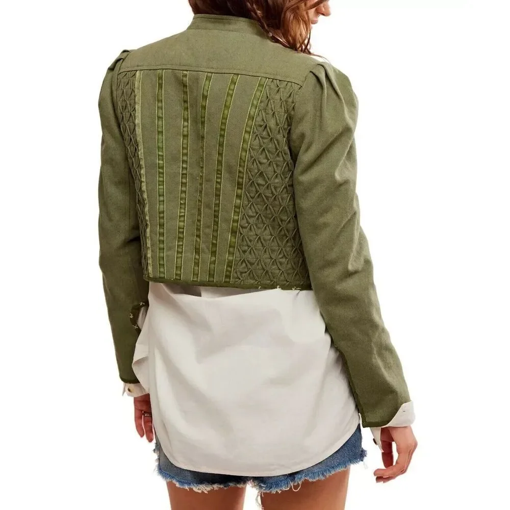 $248 New FREE PEOPLE Bali Simone Jacket In Dusty Olive Combo. Size Small - Picture 2 of 8